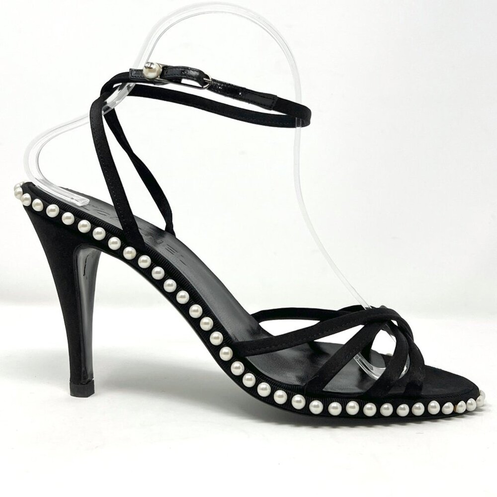 Chanel 2004 Vintage Heels Black Satin‎ Pearl 38.5 Y2K Karl Lagerfeld - Picture 3 of 10